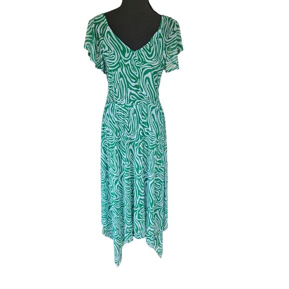 Harlow & Rose Dresses & Skirts - Harlow & Rose Emerald Green Handkerchief Hem Midi Dress Abstract Print Size S